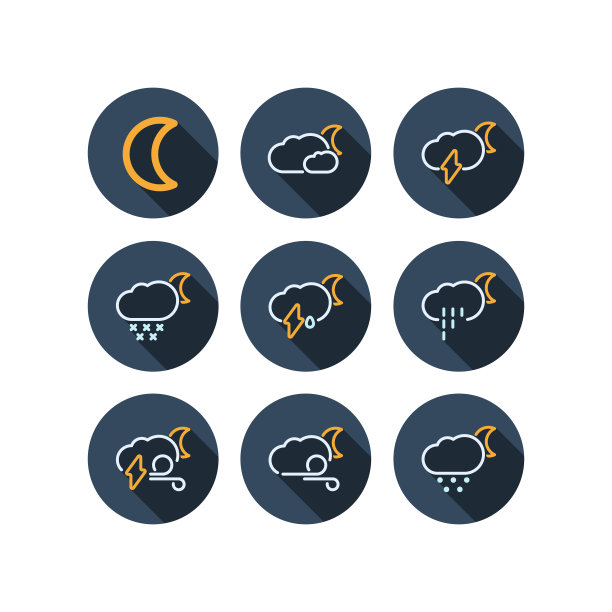 黑暗天气平面图标设置长阴影图片下载