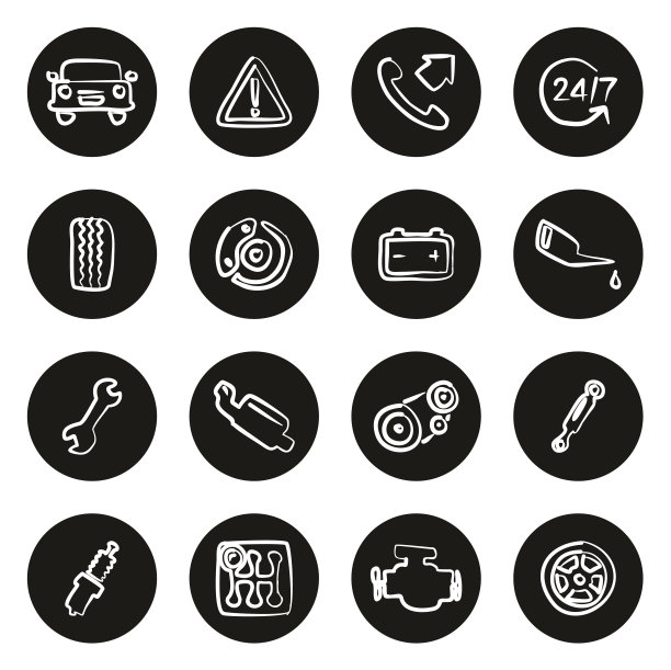 道路援助服务图标手绘白黑圈图片下载