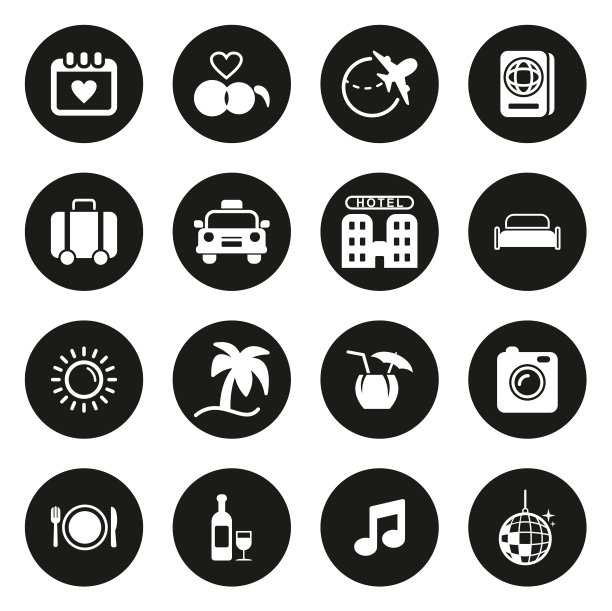 蜜月旅行图标白色在黑色的圆圈图片下载