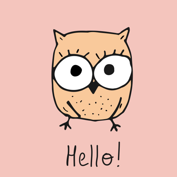 可爱的猫头鹰涂鸦风格。可爱的儿童印刷，卡片，明信片图片下载
