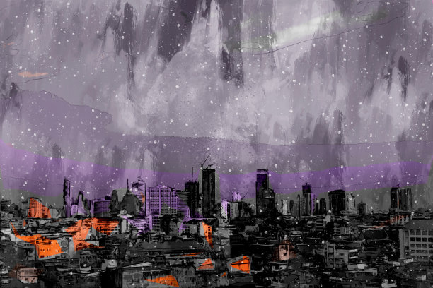 数字绘画的建筑在大城市在多色图片下载