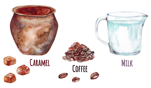 厨房元素的水彩插图。图片下载