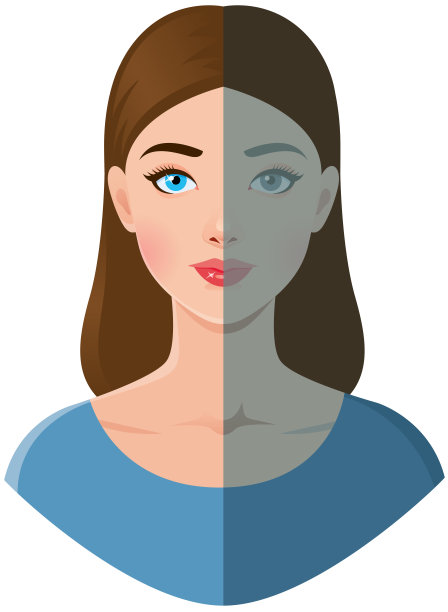 一个美丽的年轻女人的肖像与光泽和褪色疲倦的皮肤矢量插图。图片下载