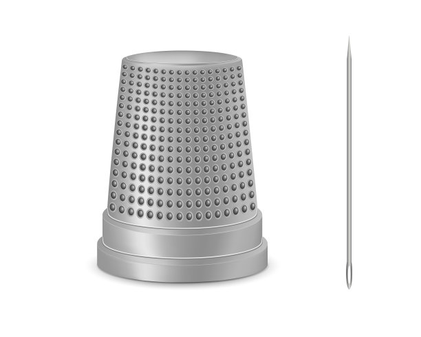 针的创意矢量插图，顶针孤立在透明的白色背景。艺术设计缝制裁缝工具及配件。抽象概念图形银金属复古元素图片下载