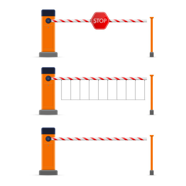 创意矢量插图的开放，封闭的停车汽车障碍门设置与停止标志隔离在透明的背景。艺术设计街路止边界。抽象概念图形元素图片下载
