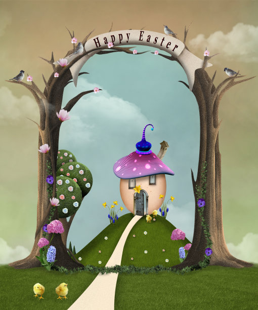 复活节景观，山上有个蛋屋图片下载