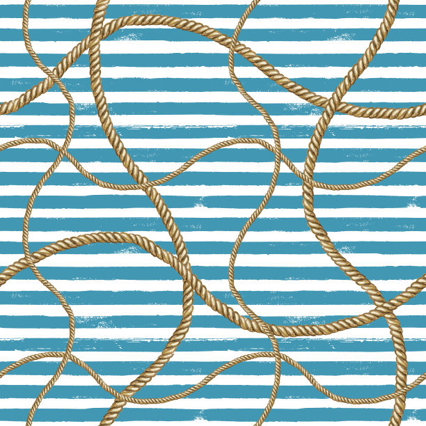 无缝模式海上航海插图。水彩手绘时尚纹理与绳。图片下载
