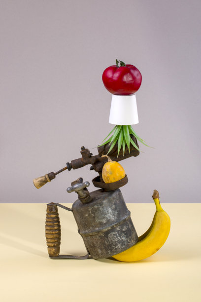 南瓜、喷灯、香蕉、仙人掌和番茄的抽象静物画。图片下载