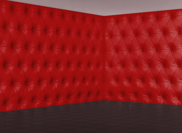 空荡荡的房间，红色的切斯特墙，黑色的地板。三维渲染图片下载