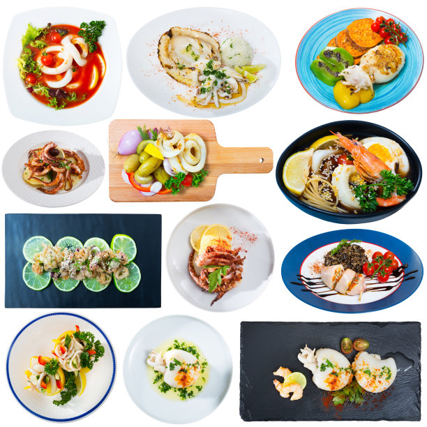 集鱿鱼和墨鱼菜肴图片下载