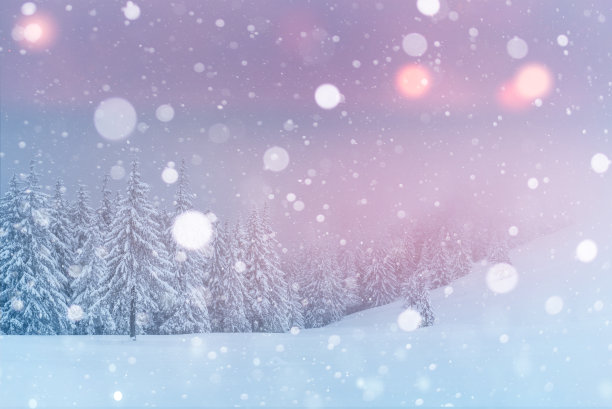 神秘的风景雄伟的山脉在冬天。神奇的雪覆盖的树。贺卡照片。散景光效果，软滤镜。喀尔巴阡山脉的乌克兰欧洲图片下载