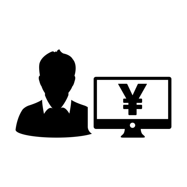 现金图标矢量男性用户人物头像，带有日元符号和电脑显示器货币符号，用于银行和金融业务的扁平彩色字形象形图图片下载
