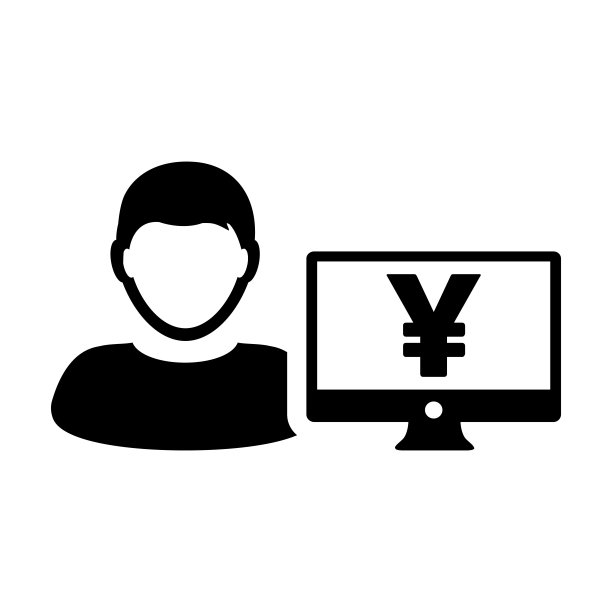 电脑图标矢量图：男性用户头像，显示器屏幕和日元符号（扁平风格的标志符号）图片下载