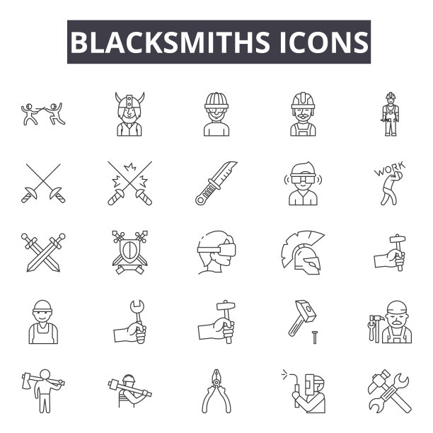 铁匠线图标为网页和移动设计。可编辑的中风的迹象。铁匠概述概念插图图片下载