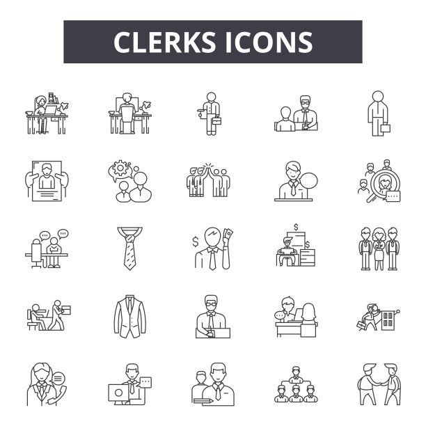 店员为网页和手机设计提供图标。可编辑的中风的迹象。书记员概述概念插图图片下载