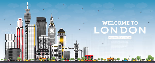 欢迎来到英国伦敦，灰色的建筑和蓝色的天空。图片下载