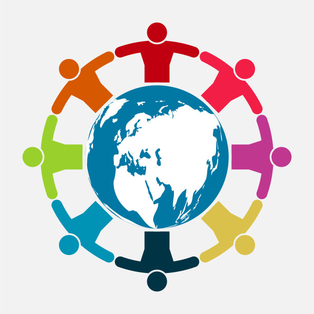 矢量图形组连接标志。一圈八个人。Logo团队工作图片下载