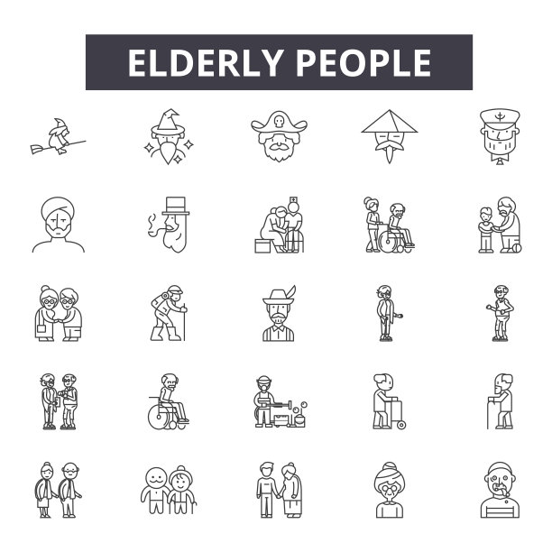 老年人为网页和手机设计排列图标。可编辑的中风的迹象。老年人概述概念插图图片下载