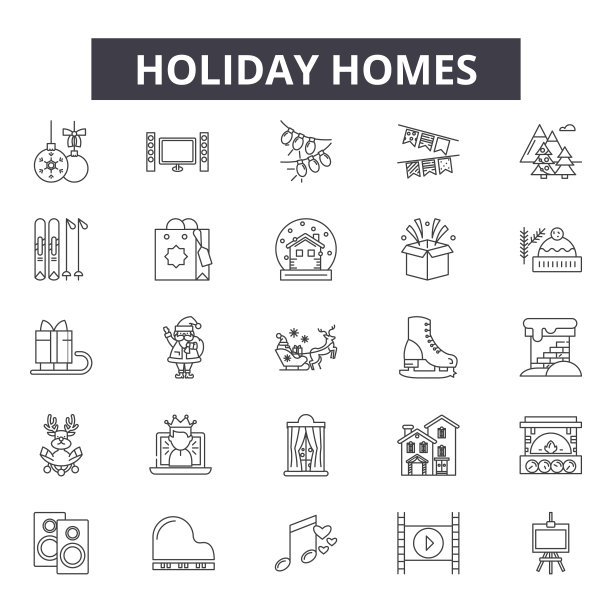 度假屋系列图标用于网页和手机设计。可编辑的中风的迹象。假日住宅概述概念插图图片下载