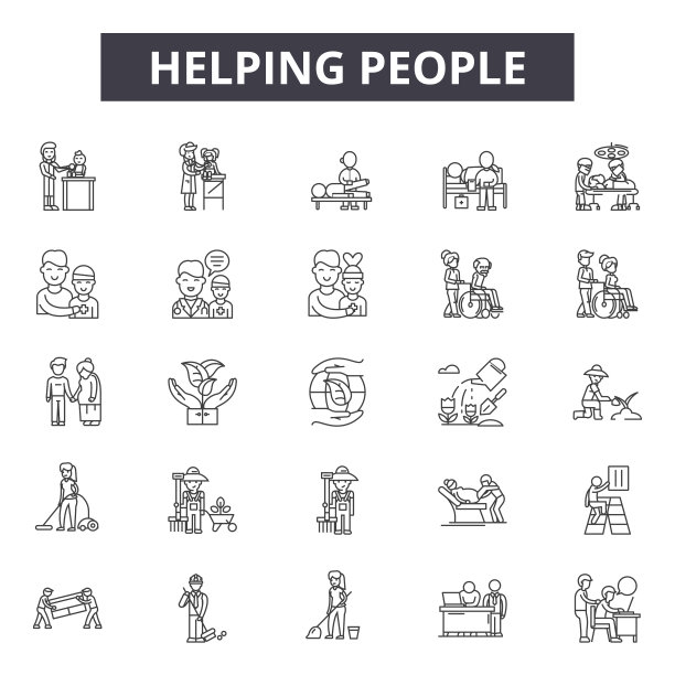 帮助人们排列网页和手机设计的图标。可编辑的中风的迹象。帮助人们勾勒概念插图图片下载