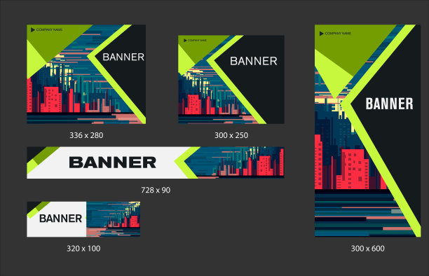 一套向量黑色网络旗帜的标准尺寸出售与一个地方为照片。垂直和水平模板图片下载