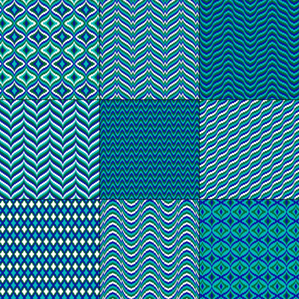 蓝色绿色mod bargello几何图案图片下载