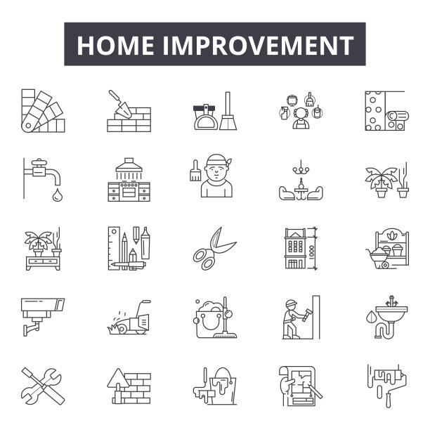 用于网页和移动设计的家装线图标。可编辑的笔画符号。家居装修大纲概念插图图片下载