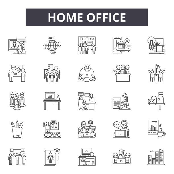 用于网络和移动设计的家庭办公室线路图标。可编辑的笔画符号。家庭办公室大纲概念插图图片下载