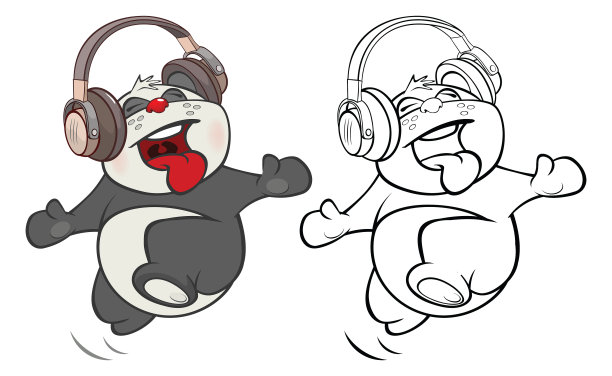 矢量插图一个可爱的卡通人物熊猫为您设计和电脑游戏。着色书大纲集图片下载