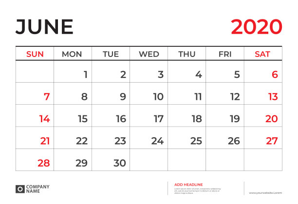 2020年1月日历模板，台历布局大小9.5 x 6.5英寸，计划表设计，周日开始，文具设计，矢量Eps10图片下载