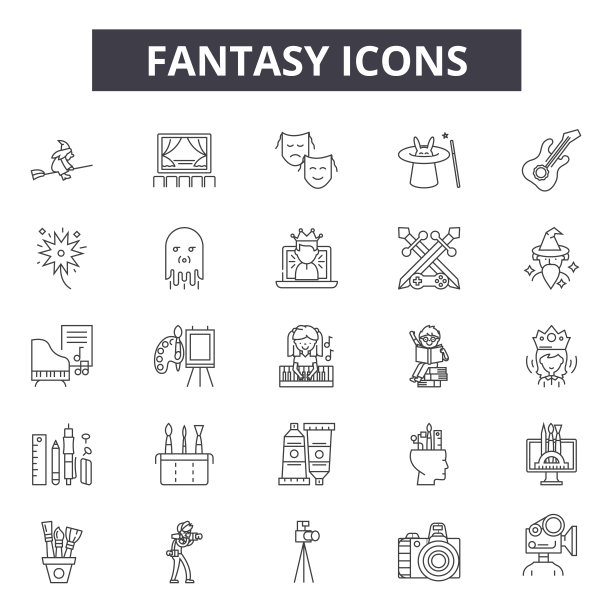 用于网页和手机设计的梦幻系列图标。可编辑的中风的迹象。幻想大纲概念插图图片下载