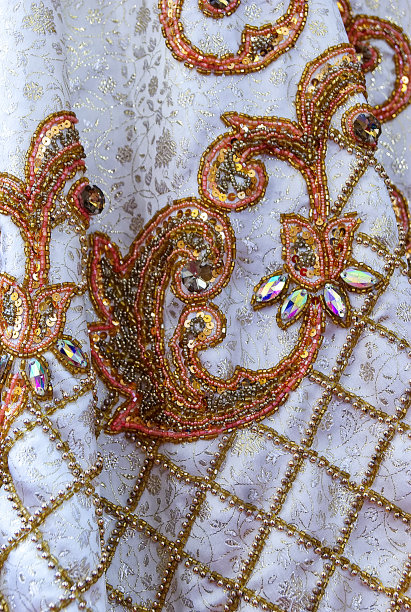 白色连衣裙上的金色点缀图片下载