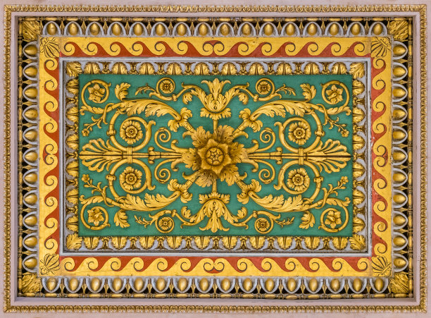 罗马圣保罗大教堂天花板上的金色花卉装饰。图片下载