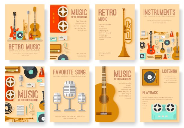 复古设备音乐设置圆信息图形模板概念。图标设计为您的产品或设计，网站和信息图表。矢量节日平与长阴影插图的背景图片下载