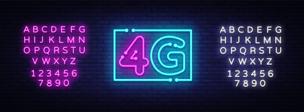 4G新无线互联网wifi连接霓虹灯矢量。设计模板霓虹招牌、灯光横幅、霓虹灯招牌、夜间亮广告、灯光题字。向量。编辑文字霓虹灯图片下载