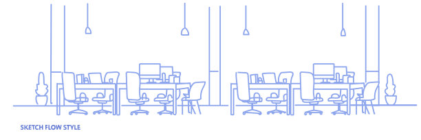 创意办公室办公场所联合办公中心大学校园现代办公空间空无人素描流动风格水平图片下载