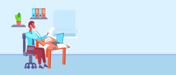 商人坐在办公室的办公桌前看文件，一边打电话一边使用笔记本电脑，商人努力工作，现代橱柜内部水平图片下载