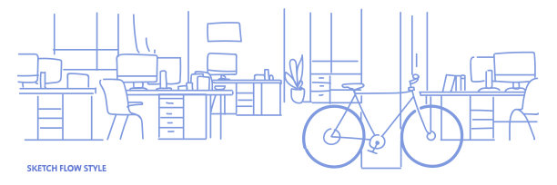 创意办公室办公场所联合办公中心大学校园现代办公空间空无人素描流动风格水平图片下载