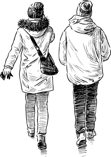 少年们在散步的素描图片下载