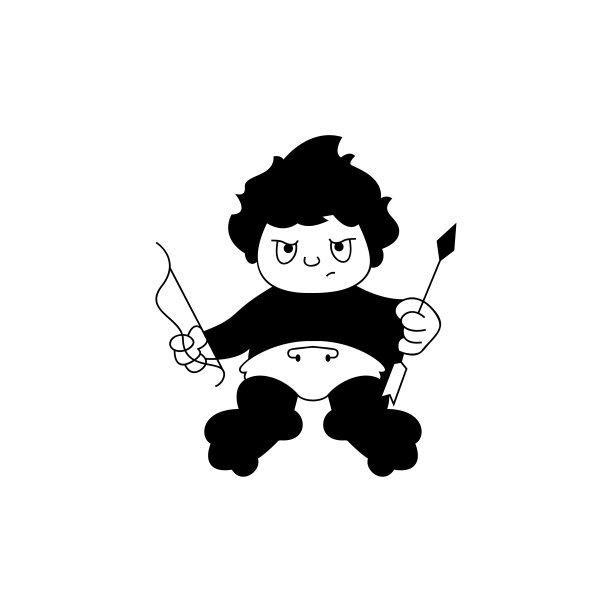 拿着箭的男孩。愤怒的小男孩用弓箭射击。情人节的插图。字形样式向量图片下载