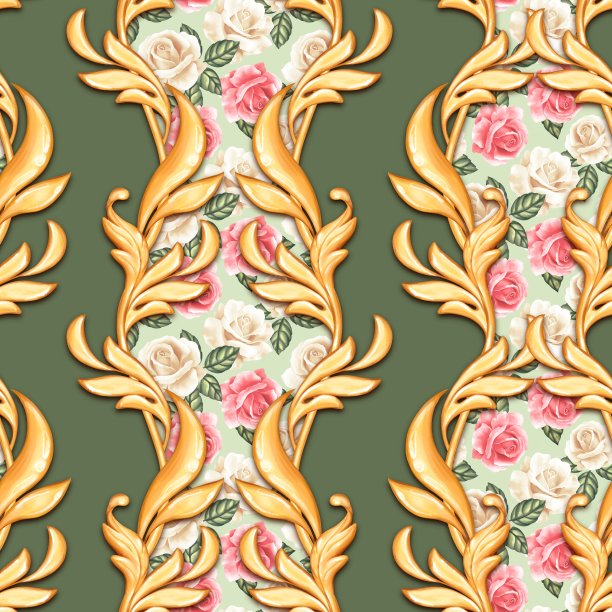 无缝巴洛克图案与玫瑰图片下载
