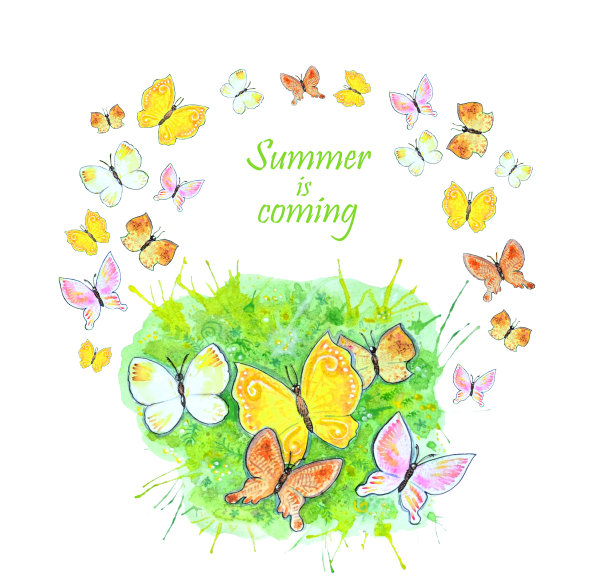 水彩缤纷的蝴蝶舞图片下载