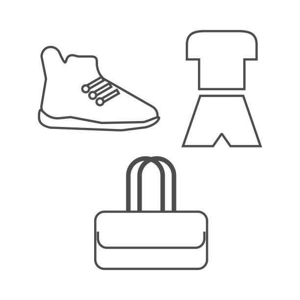运动服，鞋子和包的图标设置。图片下载