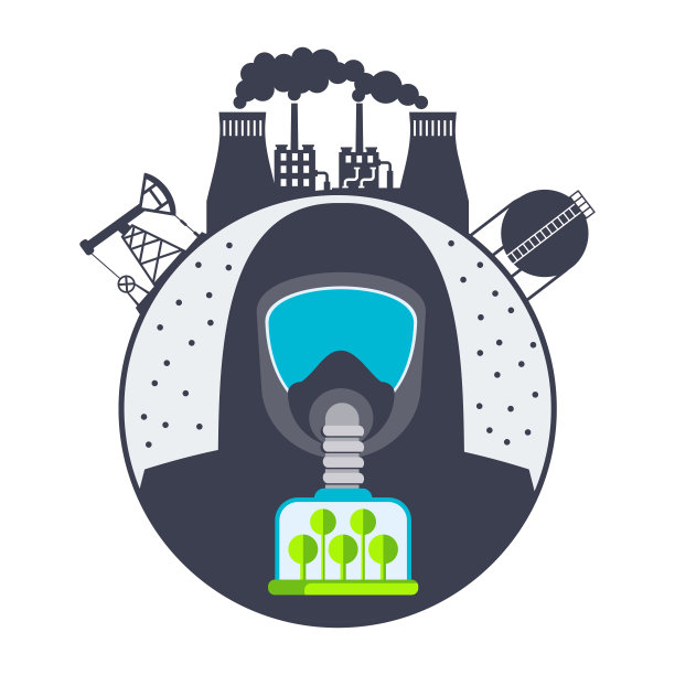 空气中的灰尘。戴防毒面具的男人。生态catastrophy。图片下载