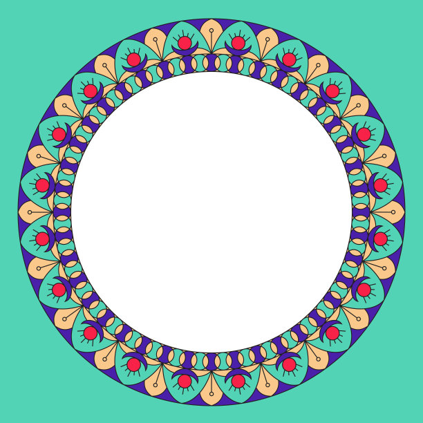 设计的空白。带有民族装饰的圆形装饰框。复古风格。彩色插图图片下载