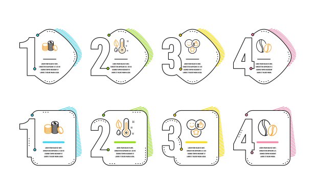 比如，温度计和银行货币图标集。咖啡豆的迹象。社交媒体赞，种植植物，现金融资。向量图片下载