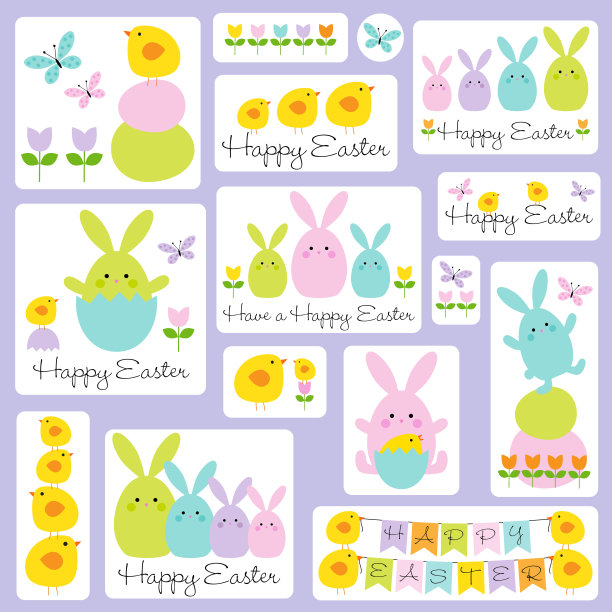 可爱的复活节兔子和小鸡图形图片下载
