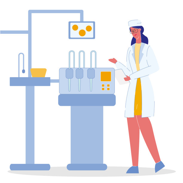 牙医在牙科办公室平面矢量插图图片下载