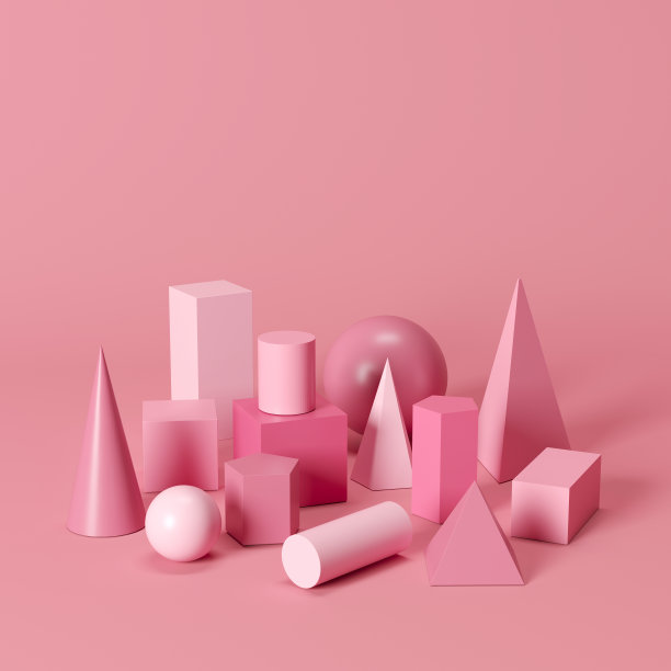 粉红色单调的几何形状设置在粉红色的背景。最小的概念想法图片下载