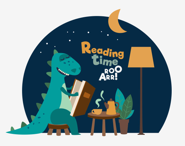 可爱的恐龙看书。有趣的霸王龙在桌子上喝茶图片下载